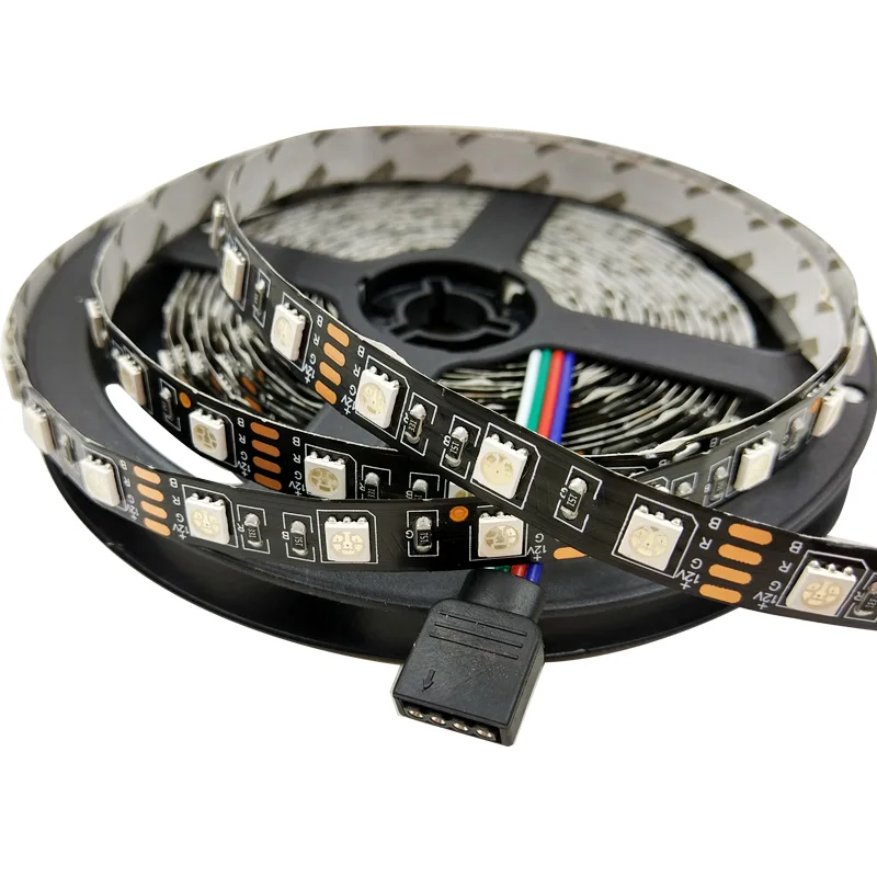 SMD 5050 RGB Светодиодные ленты DC 12 В Черный PCB полосы 5 м 300 светодиодный свет гибкий с 3A
