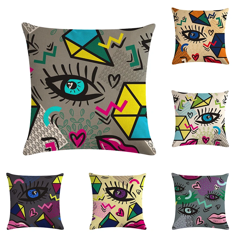 

Eye Beige Cushion Cover Lips Pillow Case 45X45cm Watercolor Painting Thin Linen Cotton Bedroom Sofa DecorationCover ZY930