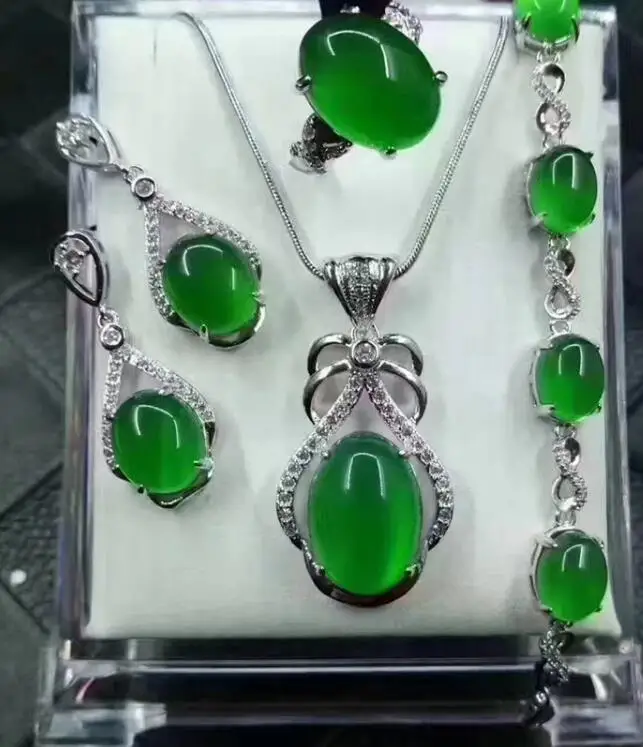 boutique jewelry 5color Natural Chalcedony pendant 925 silver wholesale ring earring Braceletnecklace set | Украшения и