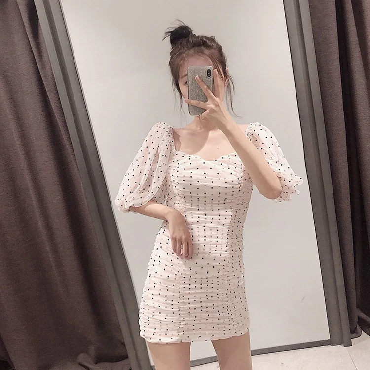 2019 Новое Женское платье в горошек для женщин офисное Мини Короткое винтажное