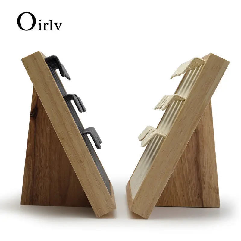 Oirlv Free Shipping Beige Or Dark Gray Color Earring Ear Stud Display Wooden Material Display Showcase