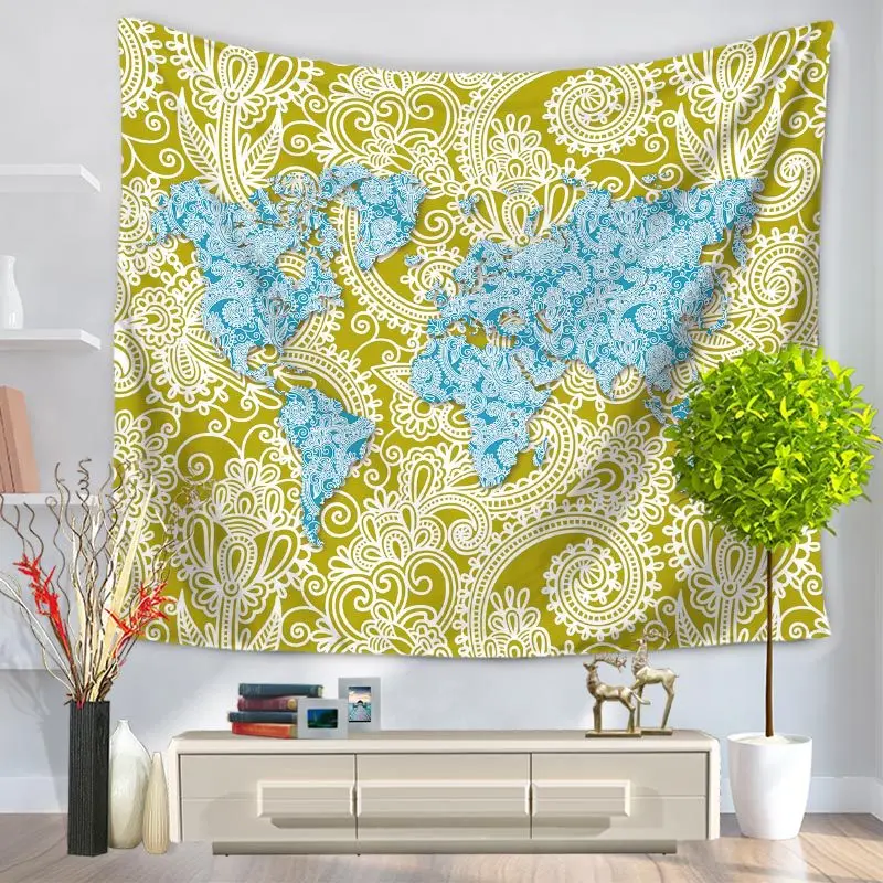 Настенный гобелен с изображением карты мира гобелены в стиле бохо пляжное