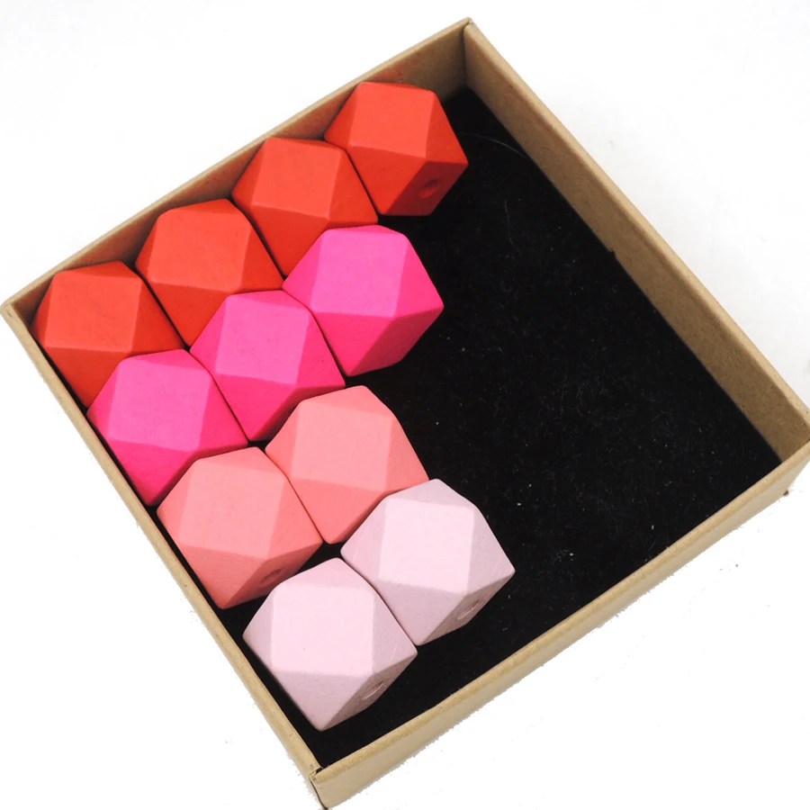 40 шт геометрические деревянные бусины 20 мм красный фуксия розовый для ювелирных