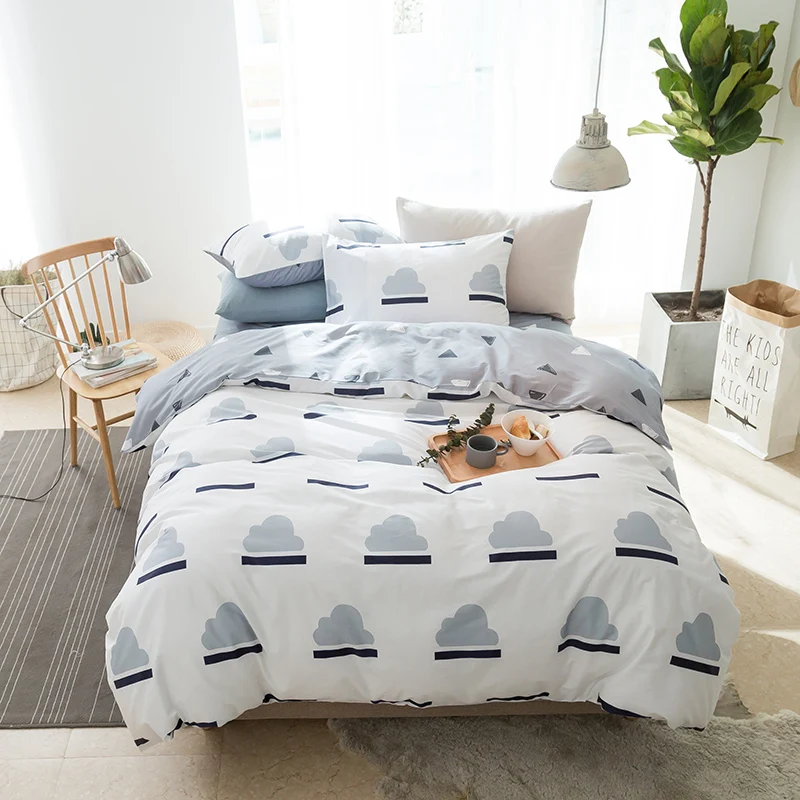 4-Pieces Cartoon style Bedding Set Twin Queen King Size Bed plaid prints Duvet Cover Sheet Pillow Case | Дом и сад