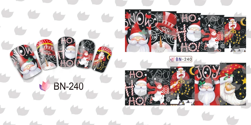 12 рождественских стилей большой дизайн ногтей водная копия Санта-Клаус снеговик