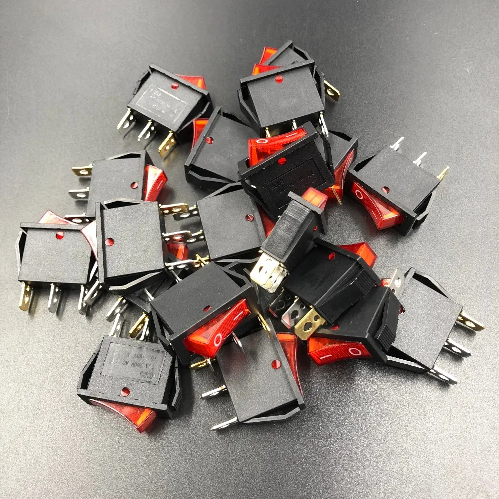 5 шт./лот 3A/250V Red Light Двухсторонний черный клавишный переключатель вкл/выкл с 3