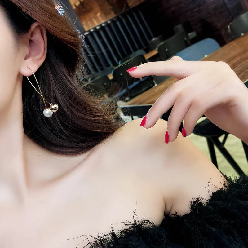 Women's Online celebrity Pearl Earrings Jewelry Temperament Korean Fashion Long Ear Nails with Individual Trendy Drops | Украшения и
