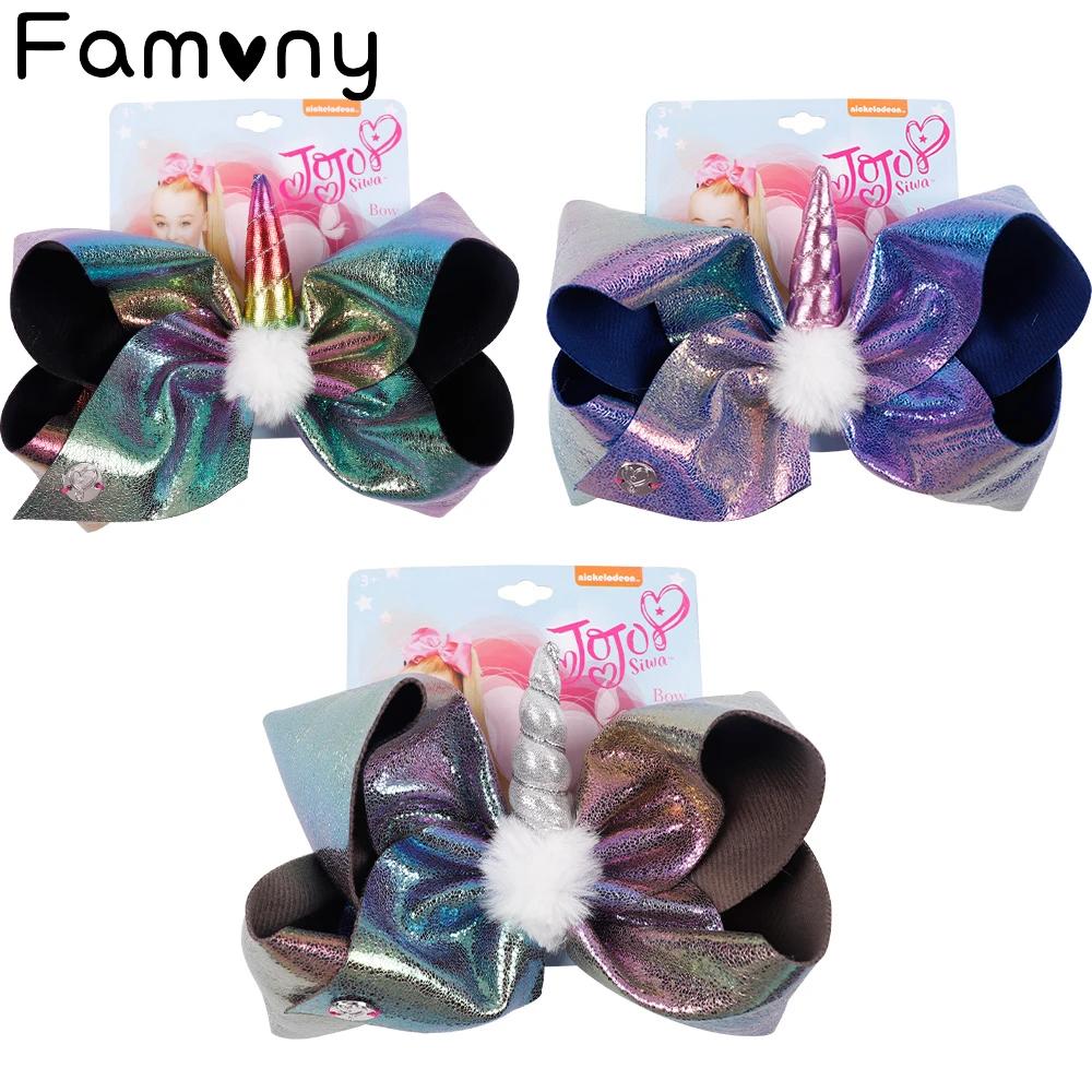 

7" Large Leather Hairbows White Pompom Hair Bow Handmade Bling Bling Hairgrips For Girls Kids Cartoon Party Hair Accessories