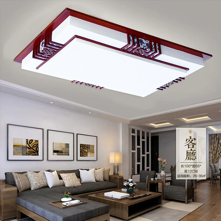 Murah Led Lampu Langit-langit Kayu Solid Modern Gaya Cina Langit-langit Lampu Sederhana Ruang Tidur Ruang Buku Oblong ZA