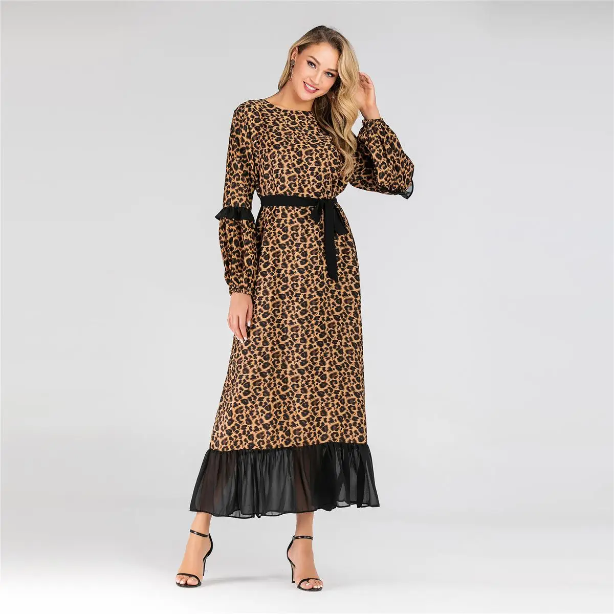 Платье женское длинное с леопардовым принтом мусульманская абайя кафтан платье