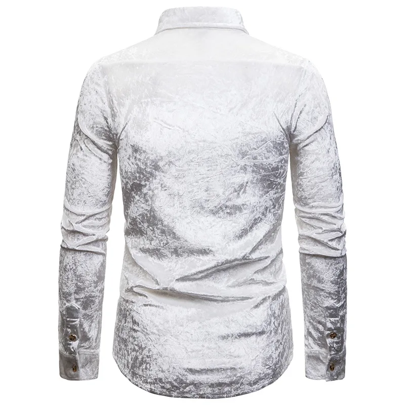 Весна Осень Chemise Homme мужские Рубашки повседневные приталенные Роскошные однотонные бархатные тонкие рубашки с длинным рукавом S-XXL