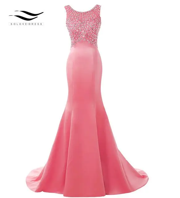 SOLOVEDRESS Элегантный Совок матовый сатин настоящая фотография блестящие бусины Русалка длинное вечернее платье U Назад Формальное золотистое платье SLD-E5005