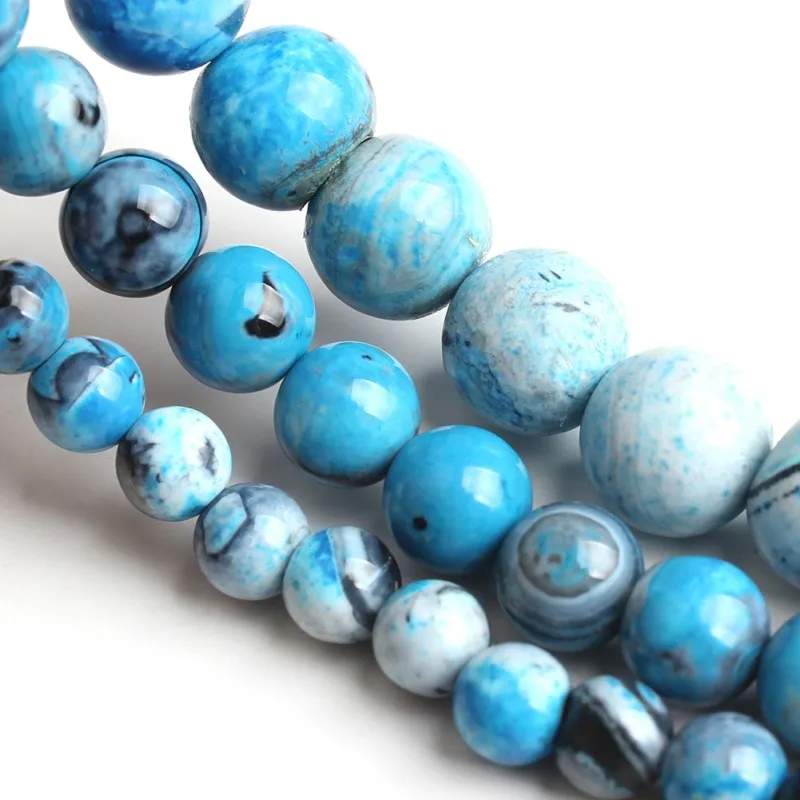 6 8 10 mm Natural Stone Sky Blue Fire Agate Round Loose Beads For Jewelry Making DIY Charm Onyx Bracelets Necklace 15 inch | Украшения и