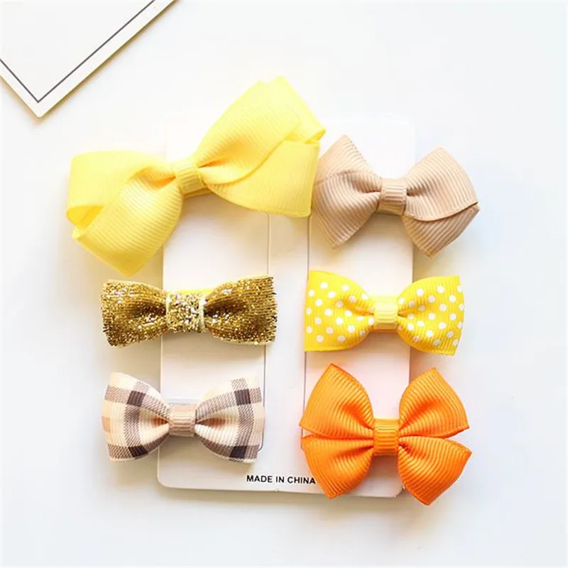yellow hairpin MIXIU 6 шт./компл. смешанные стили с прелестным бантом Резинки для волос+ заколка для волос с бантом заколка для волос для маленьких девочек Головные уборы аксессуары для волос - Цвет: yellow hairpin