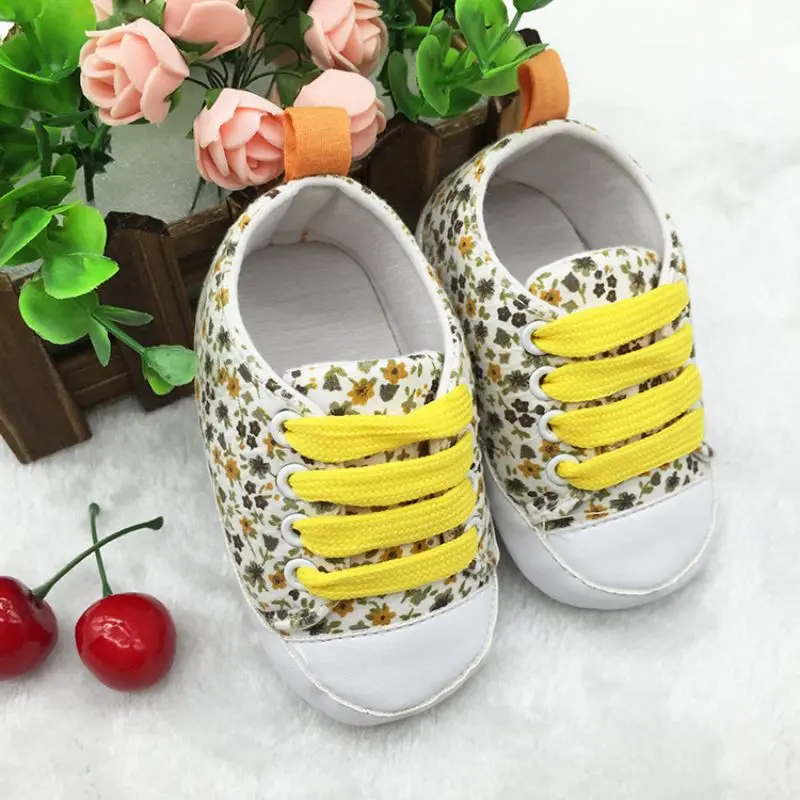 

Baby First Walkers Girls Casual Lace-Up Canvas Sneaker Soft Soled Print Baby Crib Shoes First Walkers 0-18M Hot Selling