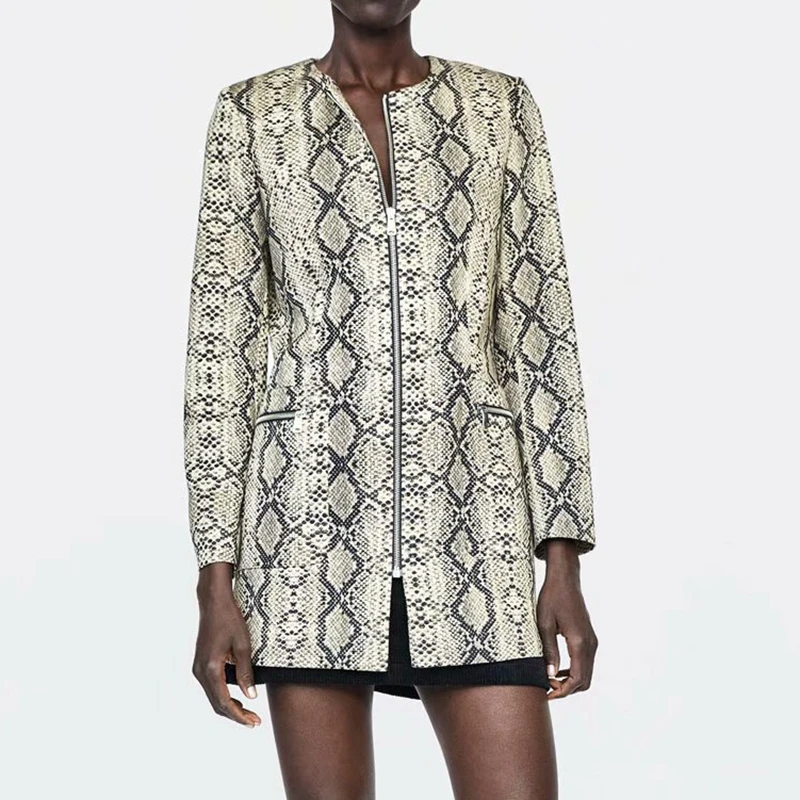 2019 весеннее длинное пальто со змеиным принтом женская куртка женские корейские и