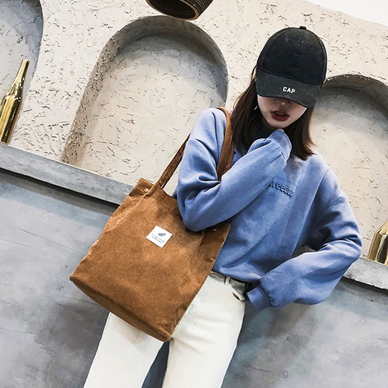 Большая вместительная женская сумка Вельветовая Сумочка повседневная складные