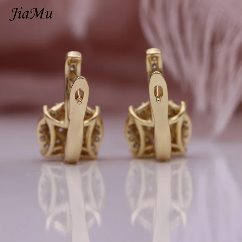 JiaMu, новинка,, модные, изысканные, с цирконием, квадратные, 585, розовое золото, круглые серьги для женщин, для свадьбы, вечеринки, ювелирные изделия