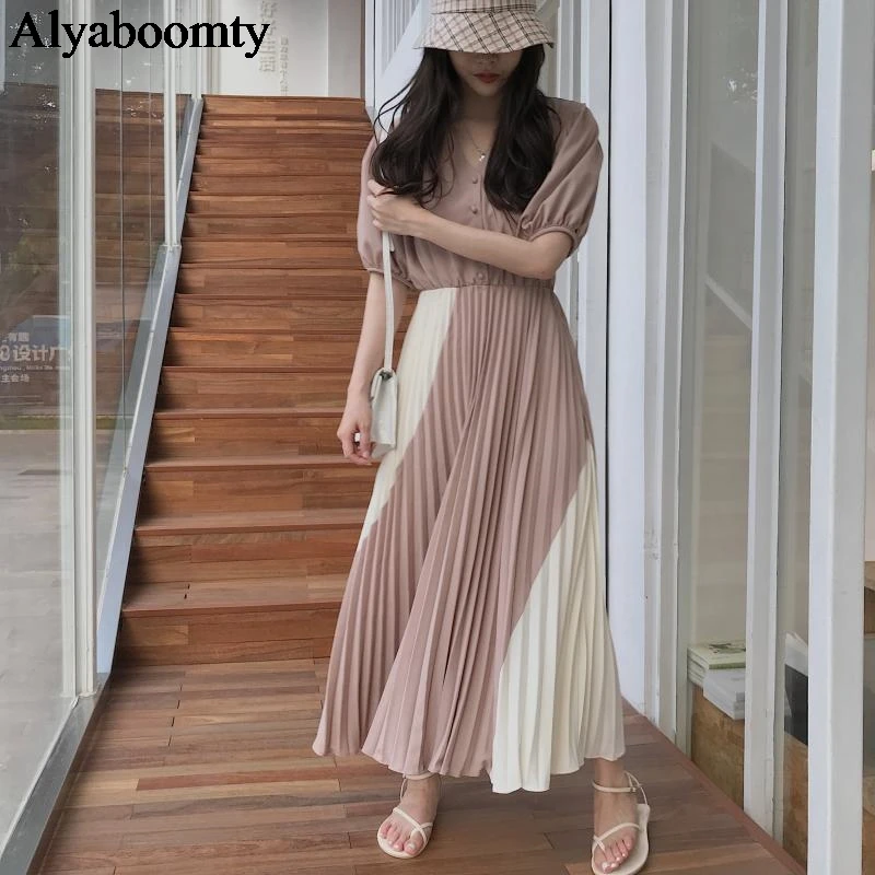 Корейское шикарное летнее женское длинное платье макси с v образным вырезом