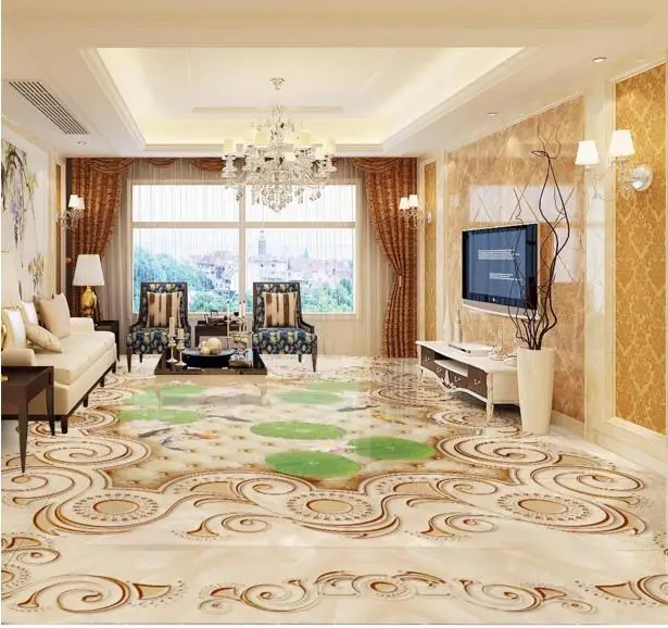 Европейские 3d фрески для пола нефритовые рельефные виниловые обои из ПВХ