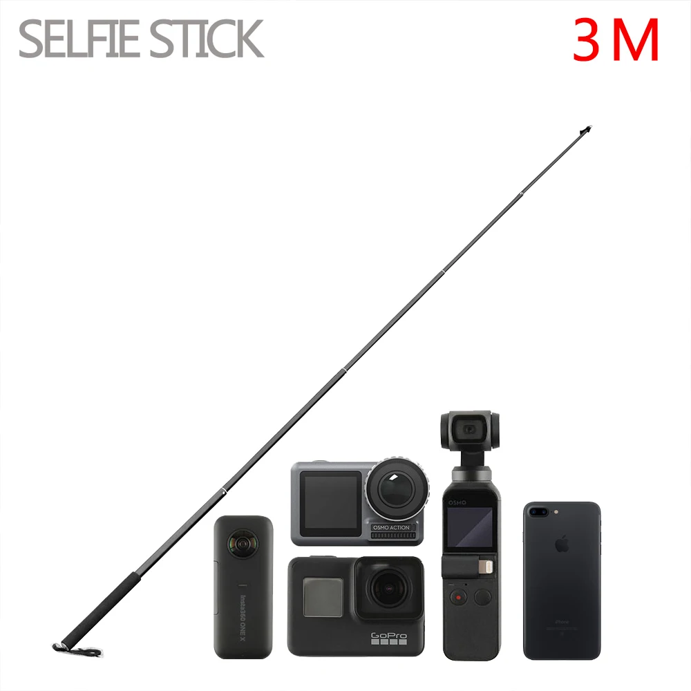 Монопод для селфи 3 м из алюминиевого сплава для Insta360 One X/Gopro Hero 7 6 5 DJI OSMO Action/Pocket camera Аксессуары