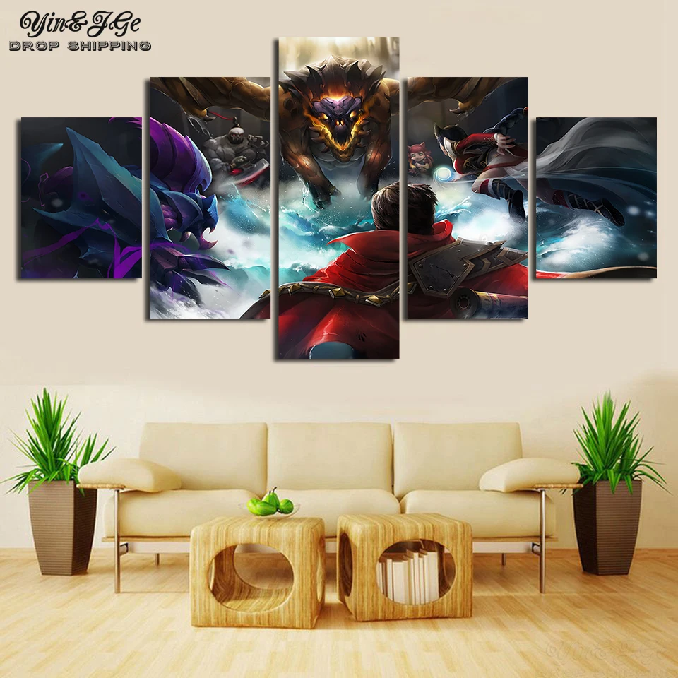 Модульный постер с принтом на холсте 5 панелей картина Лига Легенд настенное