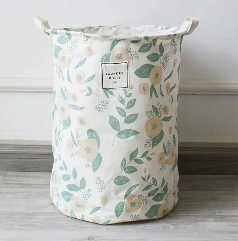 Большая корзина для белья мультяшная хранения одежды цветов листьев бочка
