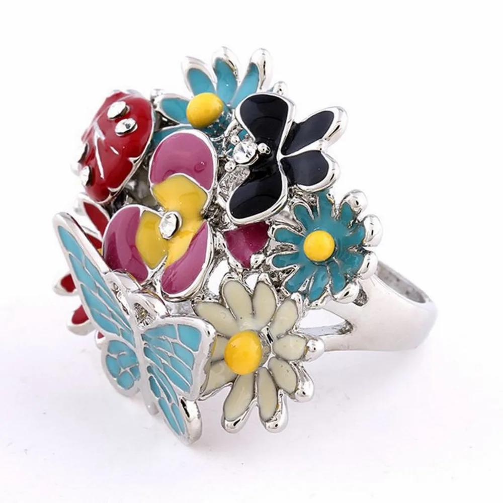 Женское кольцо в виде бабочки полностью Открытое со стразами украшение цветка -