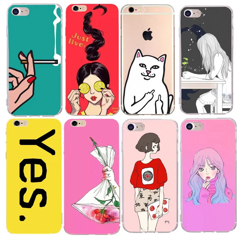 Cover Middle Finger Cat Cool For Funda iPhone X 7 8plus 6 6s se Capa Girls Coque Soft Case Trend Style 5s |