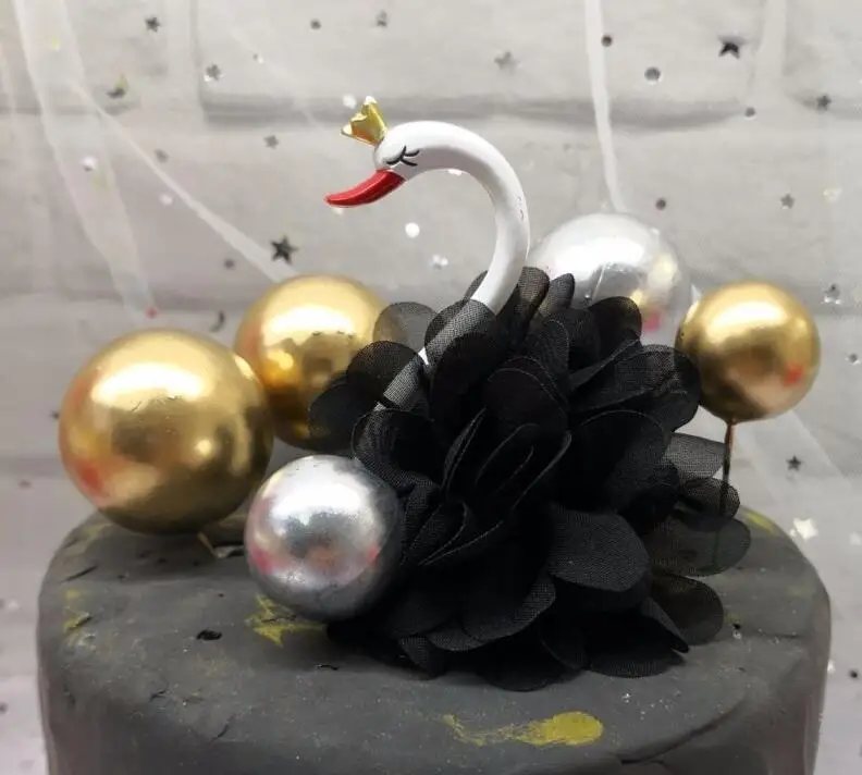 Черная розовая Корона лебедь украшение для торта качели ручной цветок крылья