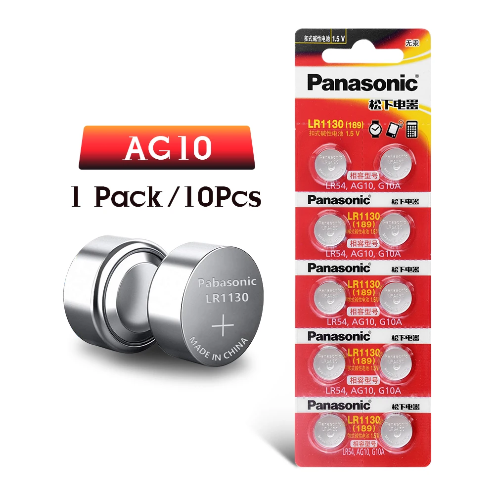 10 шт./лот Panasonic Батарея сотовый 1,5 V AG10 LR1130 Щелочная батарейка-кнопка AG10 389 LR54 SR54 SR1130W 189 LR1130 аккумуляторы таблеточного типа