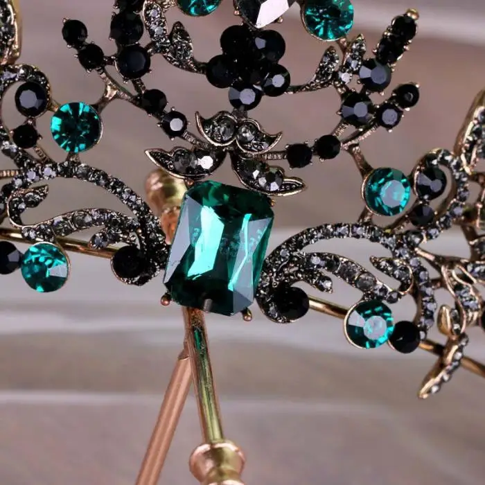 Винтаж Черный Rhinestone зеленый тиара и корона de Noiva Для женщин диадема головной убор Свадебные аксессуары и украшения для волос фунты