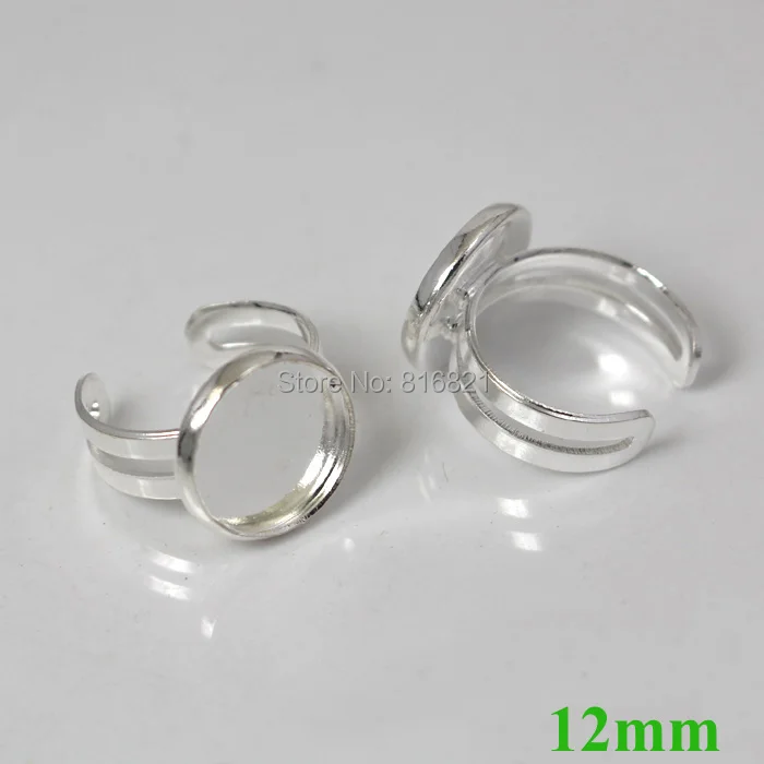 

12mm New Silver Plated Brass Blank Round Bezel tray Cabochon Bases Ring Settings Findings for DIY Kids Children Ring Making