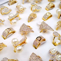 10pcs womens rings mixed styles pearl gold zircon wholesale rings lots female jewelry bulks lot lr4166