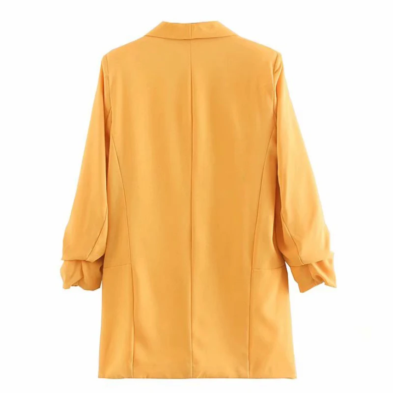 Женский офисный стильный однотонный блейзер с длинными рукавами и карманами