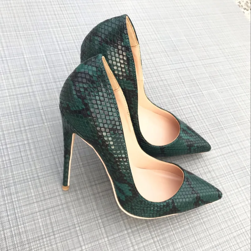 12cm heel Stylesowner/Модные Зеленые туфли-лодочки на высоком каблуке из змеиной кожи; туфли на шпильке 12 см, 10 см, 8 см; Femininos; очень высокие туфли; - Цвет: 12cm heel