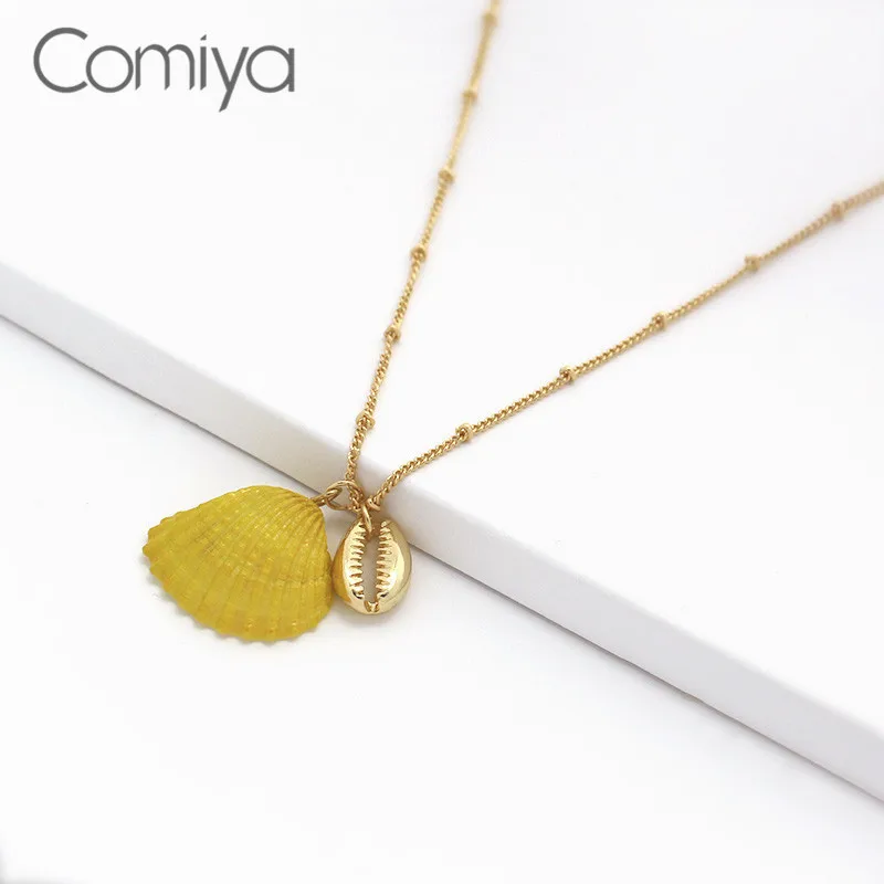 Comiya Fashion Zinc Alloy Chokers Necklaces Gold Color Long Links Chain Necklace For Women Shells Jewelry From India | Украшения и