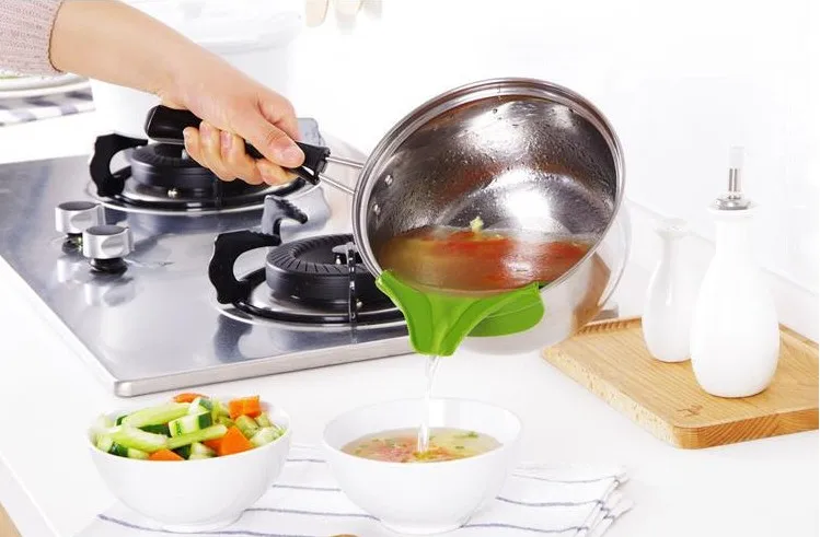 1 шт. силиконовые горшки сковородки обод герметичный кухонный силиконовый funne анти-разлив слив носик скольжения на беспорядок инструмент для приготовления пищи