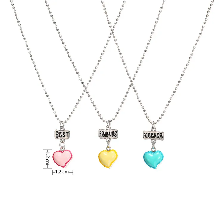 

Set of 3 BFF Best Friends Forever Necklace Peach-heart resin ice-cream pendant bead chain necklace,3 colors kids jewelry