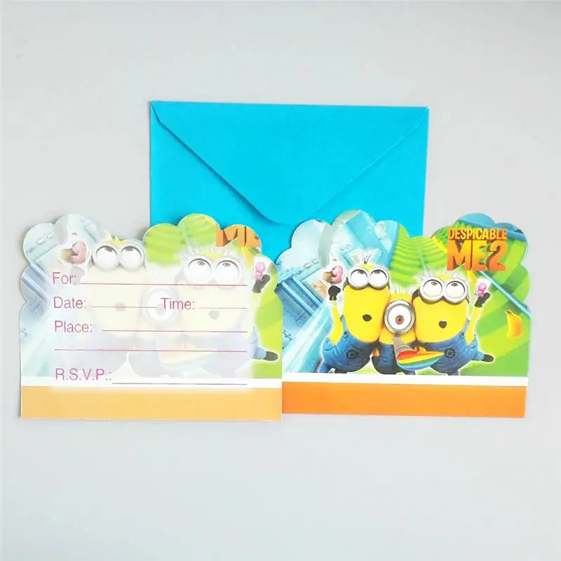 Invitation Card 6pcs Принадлежности для вечеринки с миньонами, столовая посуда, скатерть, чашки, соломенные, для детей, для дня рождения, украшения, сувениры, подарки, enfant, юбилей - Цвет: Invitation Card 6pcs