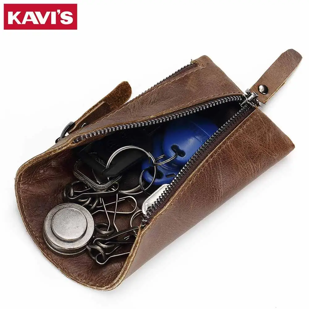 KAVIS, натуральная кожа, ключница, кошелек для ключей, умная Автомобильная сумка, чехол, кольцо, обертывание, Fo, органайзер, чехол, для мужчин, с монеткой, держатель для карт, брелок - Цвет: Brown