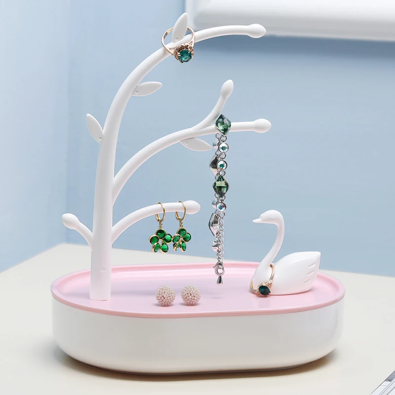 anfei swan lake earring jewelry display organizer white pink plastic ring bracelet tree A190 | Украшения и аксессуары