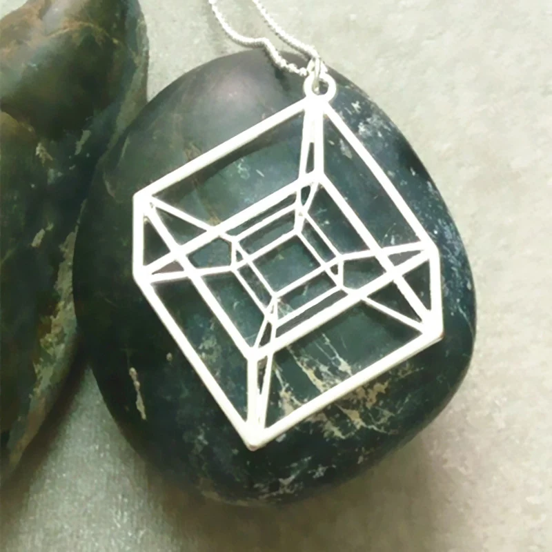 Цепочка Hypercube с золотым/серебряным покрытием геометрическое ожерелье