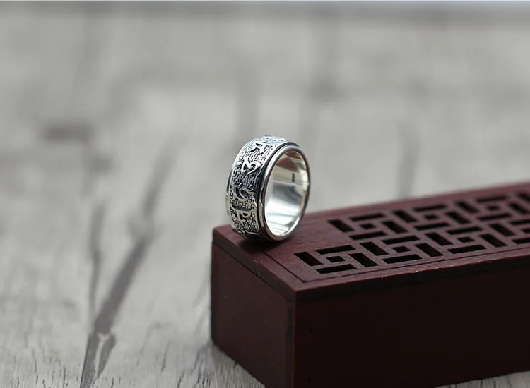 S925 sterling silver ring Buddhist classic style Mantra can rotate personality A gift to friends and family | Украшения и