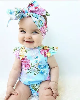 Комбинезон на пуговицах с цветочным принтом лето|infant baby|rompers rompersbaby newborn clothing |