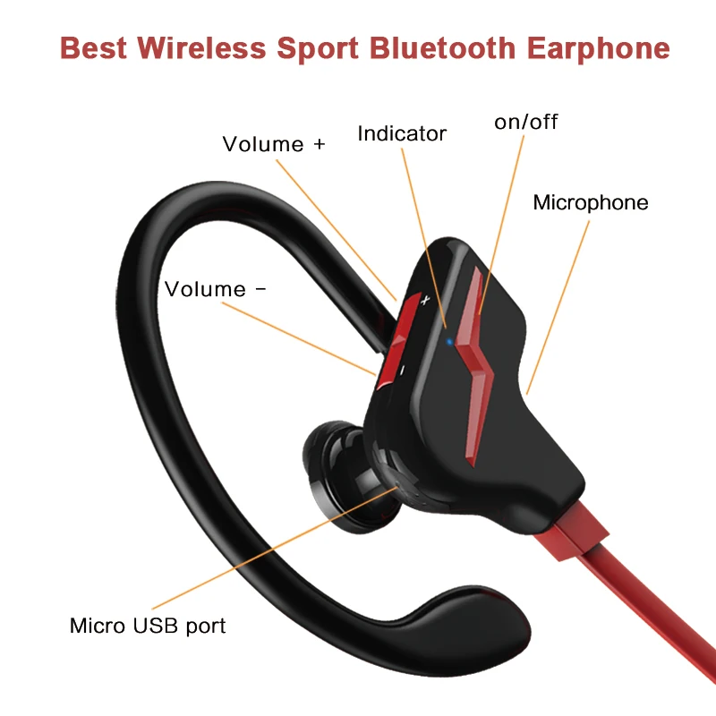 In Ear Necklace Bluetooth 4.1 Earphone Waterproof Sweatproof Stereo Deep Bass Hook headset with Mic for Sport Gym Jogging | Электроника