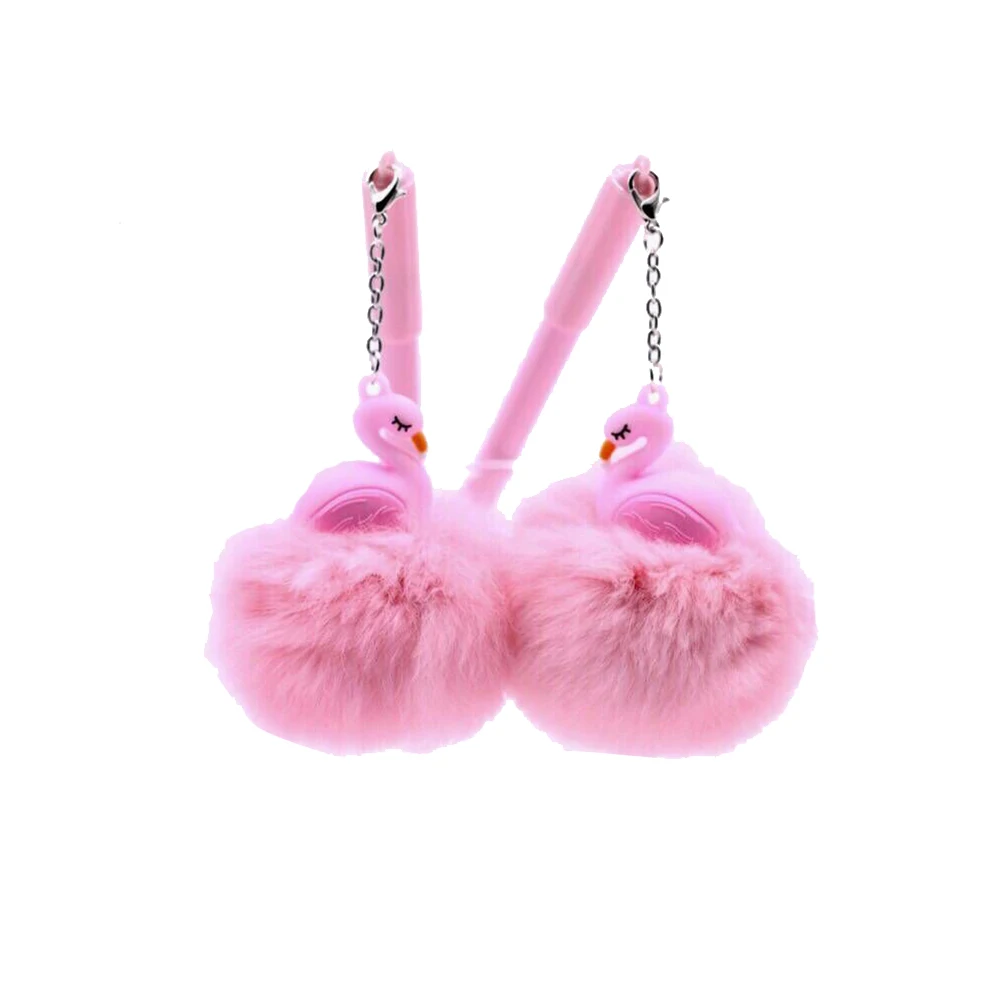 Hot 2Pcs 0.5mm Flamingo Gel Pens Pompom Pendant Black Ink Student Writing Supplies | Канцтовары для офиса и дома