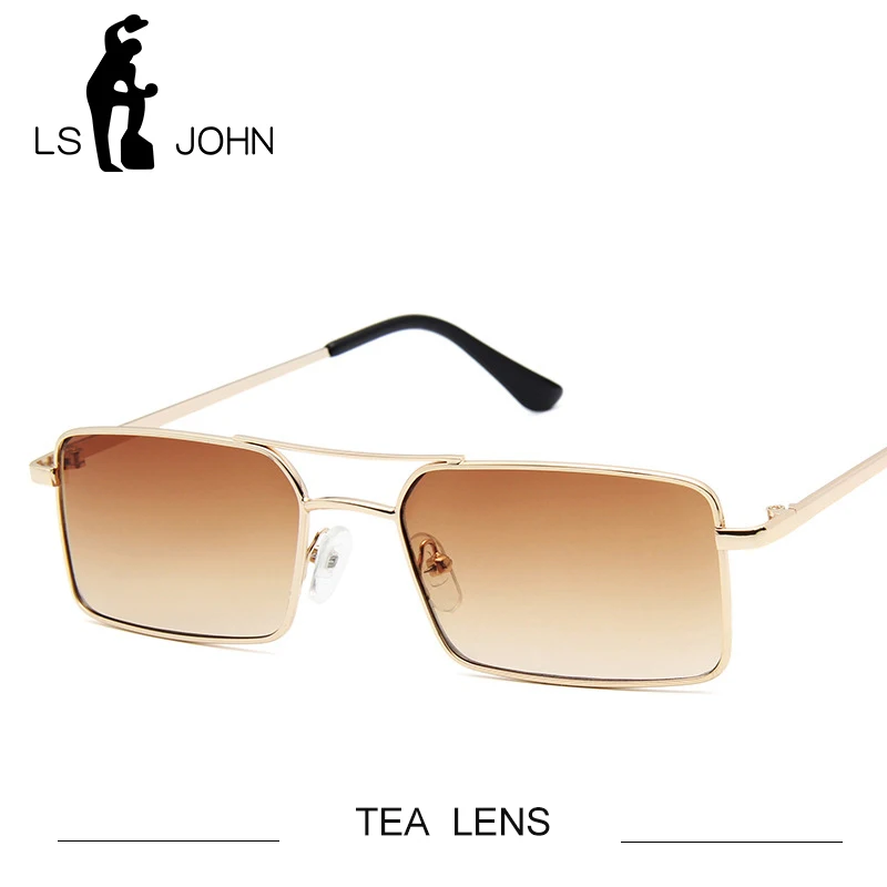 TEA LS JOHN, маленькие прямоугольные солнцезащитные очки для женщин и мужчин, брендовые дизайнерские винтажные крошечные узкие солнцезащитные очки UV400, женские солнцезащитные очки Oculos De Sol Gafas - Цвет линз: TEA