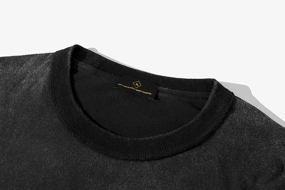 Fashion Mens T Shirt Retro Wash Oversize Anti-turner Double-faced Loose T-shirts Round Neck Black Long Sleeve Solid Casual Tee