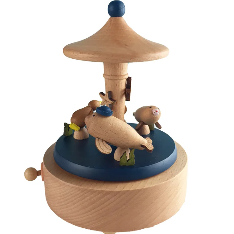 

Wooden Mediterranean Wind Ocean Amusement Park Dolphin Music Box Eight Music Box Valentine's Day Gift